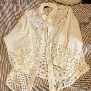 White Button-Up Mesh Button Up